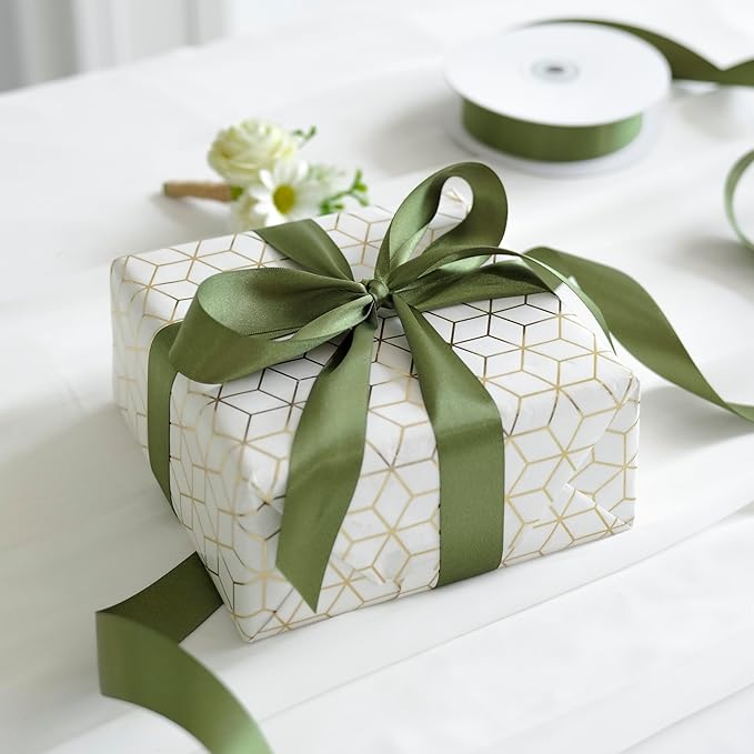 MEEDEE Moss Green Ribbon 1 Inch Moss Green Satin Ribbon Lux Double Faced Ribbons by 50 Yards Polyester Green Wrapping Ribbons for Crafts, Weddings, Flower Bouquet, Holiday Decorating