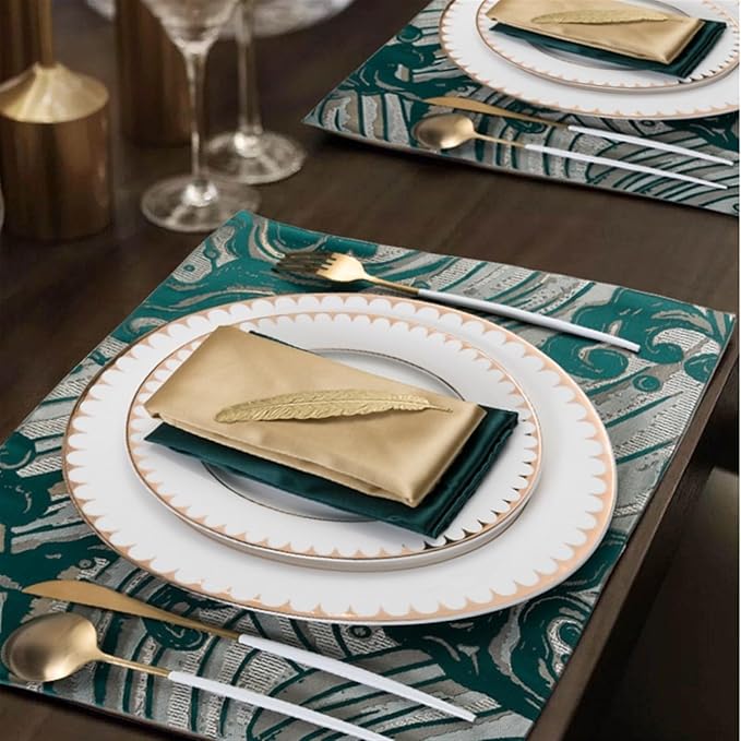 Thicker Place Mat Jacquard Luxury Fabrics Anti-Skid Washable Heat Placemats for Dininats Farmhouse Decoraitve(J Crean)