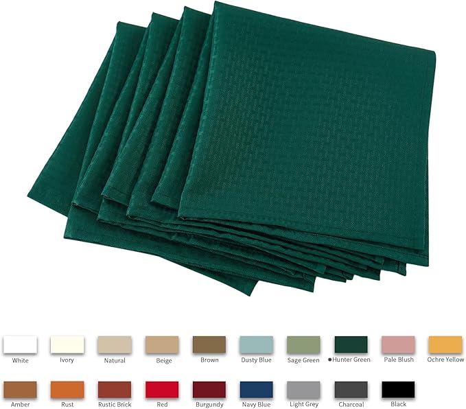 maxmill Jacquard Cloth Napkins 20 x 20 Inch Weaved Texture Pattern Soft Comfortable and Luxury Serviette for Christmas Family Dinners Parties and Banquets Set of 4 Pieces, Hunter Green