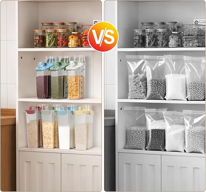 Airtight 10LBS Rice/Cereal/Dry Food Storage Container BPA Free, 5.28Qt Clear Plastic Kitchen and Pantry Organization Bin Suitable for Oats, Flour, Sugar, Pasta, Pet Food, etc (Egg Yolk)