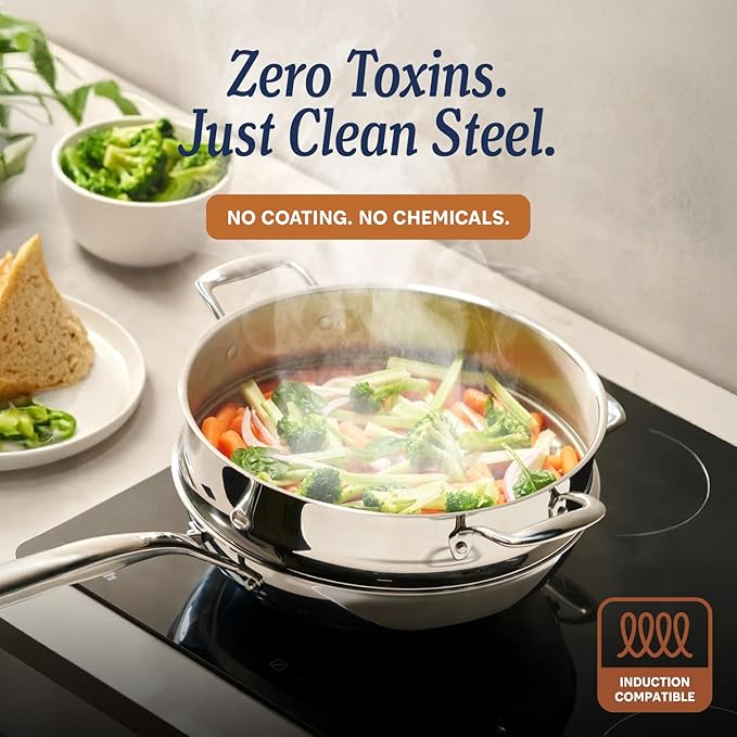 LEGEND COOKWARE 5-Ply Stainless Steel 10-Quart Stock Pot with Lid - Induction Compatible, Oven Safe 800°F - Non-Toxic, No Coatings - Even Heating, Won't Warp - Built to Last Generations