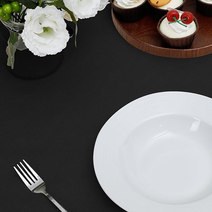 Easy-Going Faux Linen Waterproof Spill-Proof Tablecloth Stain Resistant Rectangle Table Cloth Wrinkle Free Decorative Fabric for Kitchen, Dining, Party, Weddings, Restaurants (60x84 in, Black)