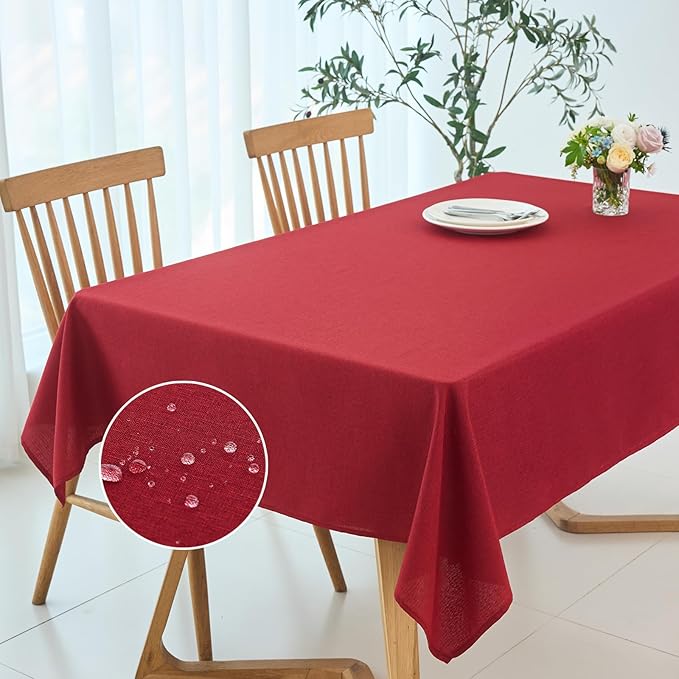 maxmill Square Linen Textured Tablecloth Waterproof Spillproof Wrinkle Resistant Wipeable Slubby Textured Dining Room Table Cloth Christmas Party Washable Fabric Tablecloths, 60 x 60 Inch, Red