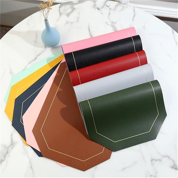 Placemat for Dining Table Waterproof Non-Slip Octagonal Leather Place Mat Kitchen Accessories Coaster Cup Pad Two Sided Color(Brown)