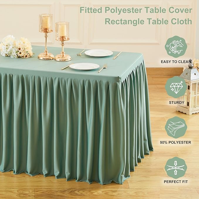 Wish Care 2 Pack Sage Green Rectangle Table Clothes for 4 Foot Tables, Polyester Fitted Tablecloths 4ft Stretch Table Cover for Wedding, Birthday, Parties, Trade Show, Craft Show