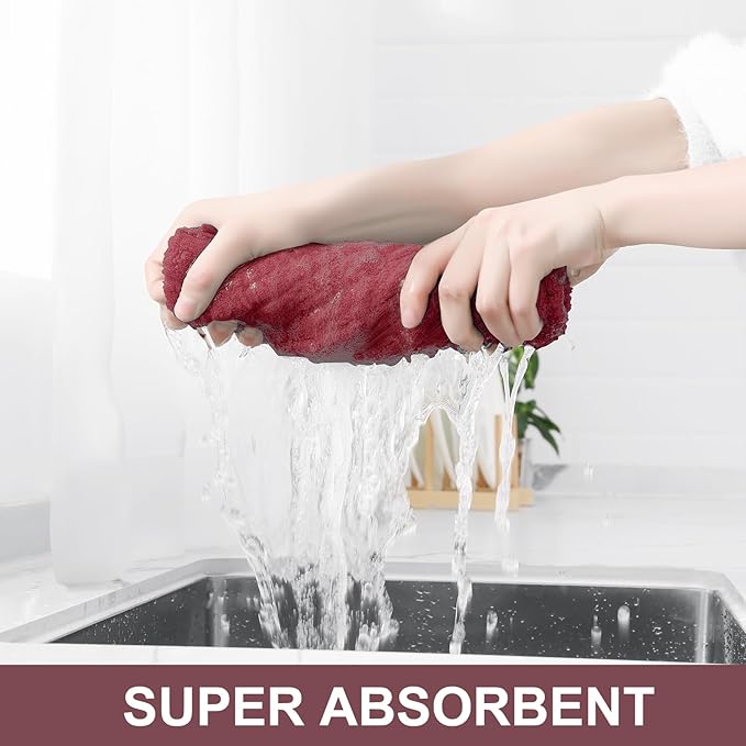 Homaxy Premium Cotton Kitchen Towels 16"x 28", Large Natural Ring Spun 390 GSM Dish Towels, Super Absorbent Terry Kitchen Hand Towels, Soft Tea Towels with Hanging Loop, Red Check Design,12 Pack