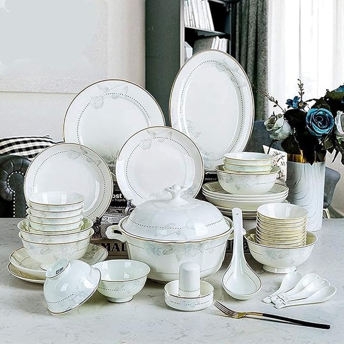 Dinnerware Set, Plates and Bowls Sets, Plate Sets with Dinner Plate, Porcelain Dessert Plate, for Parties, Celebrations, Family Celebrations(60 piecesB)