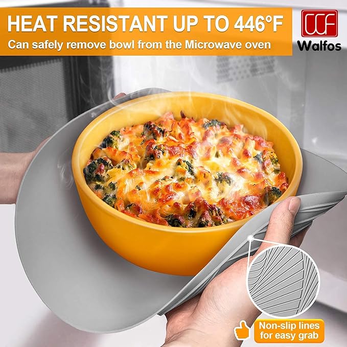 Walfos Silicone Microwave Mat & Lid Set, Heat Resistant Multi-Purpose Trivet Mat and Seal Lids, Non-Slip and BPA Free, Perfect for Oven and Hot Pan
