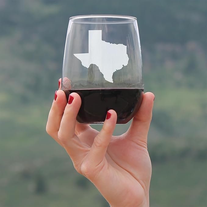 Bevvee Texas State Outline - Stemless Wine Glasses - Set of 2 - State Themed Drinking Decor and Gifts for Texans - Large 17 Ounce