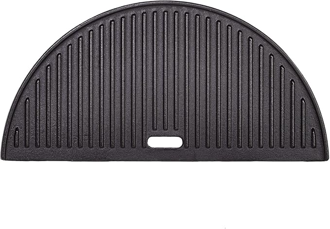 Kamado Joe Half-Moon Cast Iron Reversible Flat-Top Griddle with Smooth and Ribbed Surface for Classic Joe Charcoal Grill and Smokers in Black, Model KJ-HCIGRIDDLE