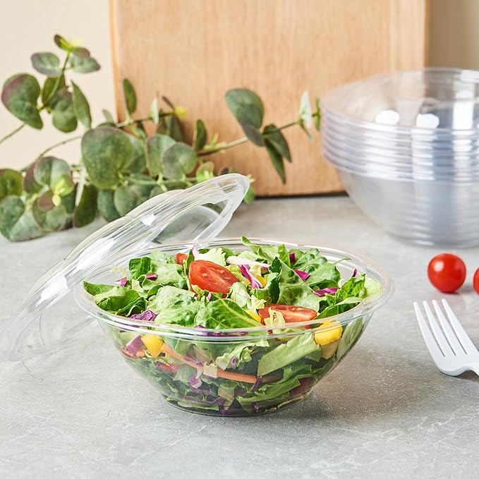 FULING 24 oz. 150 Sets Clear Plastic Salad Bowls with Airtight Lids Disposable To Go Mixing Containers Serving for Fruit, Quinoa, Lunch and Meal Prep