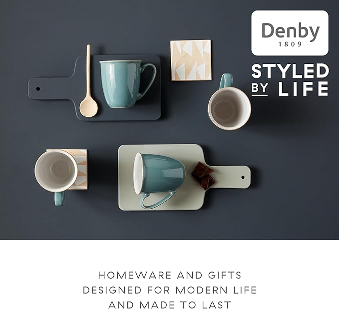 Denby - Elements Fern Green Dinner Set For 4-12 Piece Simple Ceramic Stoneware Tableware Set - Dishwasher Microwave Oven Safe - Scratch Chip Resistant