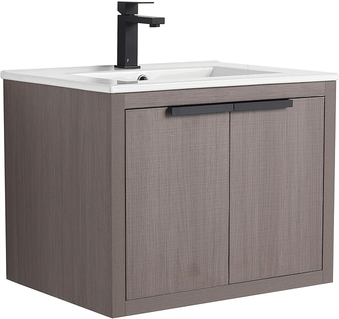 Fine Fixtures Kingsford Modern 24 Inch Bathroom Vanity with Sink, Gray Oak Finish, Elegant Bathroom Vanities for Modern Homes, Stylish Storage Solutions for Bathrooms