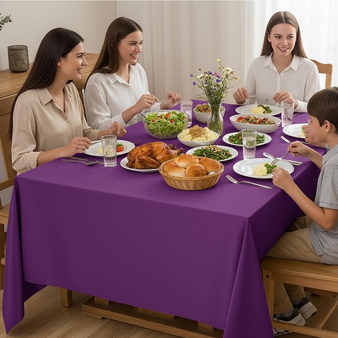 10-Pack Purple Tablecloths for Rectangle Tables, 60 x 84 Inches, Stain-Resistant Polyester Fabric for 4 Foot Tables - Washable Table Covers for Weddings, Banquets, Birthday Parties, Events