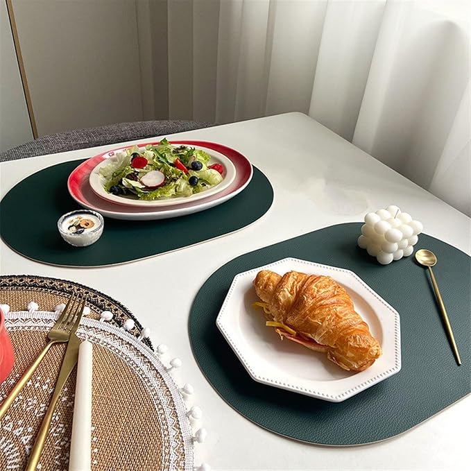 PU Oval Placemat for Dining Table Leather Textural Designed Non-Slip Oil Proof Water Heat Stain Placemat(1PCS Double Sided C)