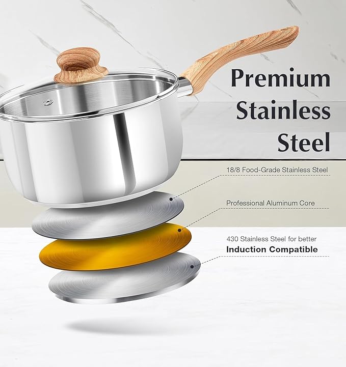 KOCH SYSTEME CS Stainless Steel Coowkare Set 10PCS, Professional 18/10 Stainless Steel Pots and Pans Set with Cool-Touch Handles, Tri-ply Base, Kitchen Cookware Sets, Cooking Set Induction Compatible