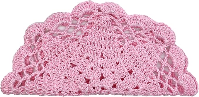 BIBITIME Handmade Crochet Round Lace Doilies Kitchen Table Placemats Wedding Tea Flower Vase Cup Mats (Pink, 6" to 7",Pack of 2PCS)