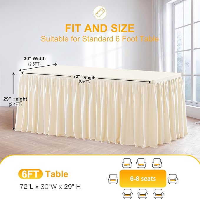 Wish Care 2 Pack Light Champagne Rectangle Table Clothes for 6 Foot Tables, Polyester Fitted Tablecloths 6t Stretch Table Cover for Wedding, Birthday, Parties, Trade Show, Craft Show