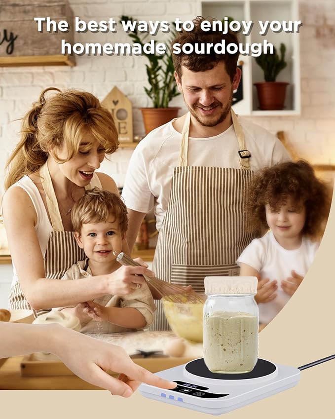 Latest Model Sourdough Starter Warmer with Thermostat Control(4.5-Inch Heating Area,70-100°F), Auto Warming On/Off, 12-Hour Timer, Food-Grade Silicone Mat, Ideal for Bread Maker-White (White)