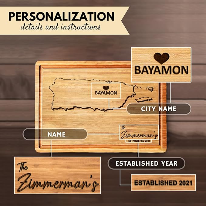 Puerto Rico Cutting Board, Personalized State Shaped Gifts, Bamboo Destination Souvenirs, Wooden States Gifts for Host Family, Puerto Rican Decor