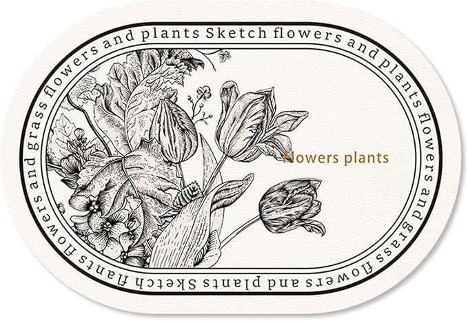 Nordic Leather Placemat Black and White Floral Pattern Waterproof Oilproof Heat Plate Bowl Mat Dinning Table Decor(C)