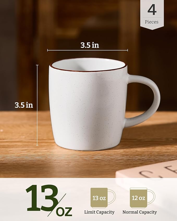 famiware Mercury Coffee Mugs 13 oz, Coffee Mugs Set of 4 with Handle, Cups for Latte, Hot Tea, Cappuccino, Mocha, Cocoa, White