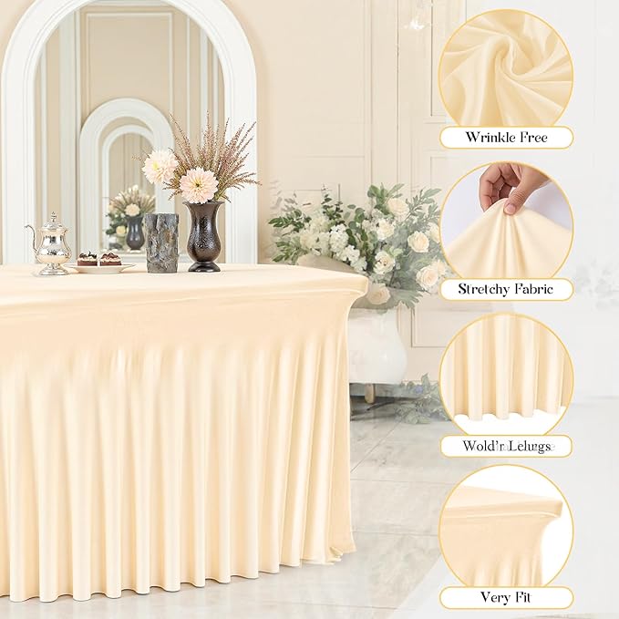 Rectangle Tablecloth, 60 Inch Washable & Wrinkle-Resistant, Bright Silk Cover Smooth Fabric Table Cloth,Waterproof Dining Table Cover for Kitchen, Party, Wedding & Event, Champagne(2Pack)