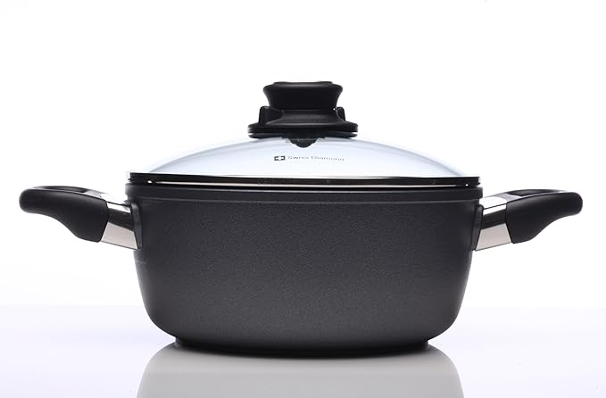 Swiss Diamond 8" 2.3Qt Casserole Pan HD Nonstick Diamond Coated Aluminum Casserole Pan Includes Lid PFOA Free Dishwasher/Oven Safe Casserole Pan Grey…