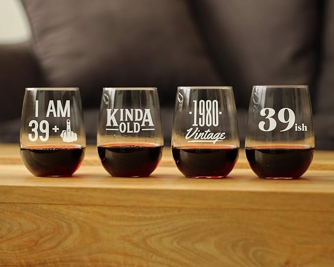Bevvee - 39 + 1-40th Birthday Funny Stemless Wine Glass