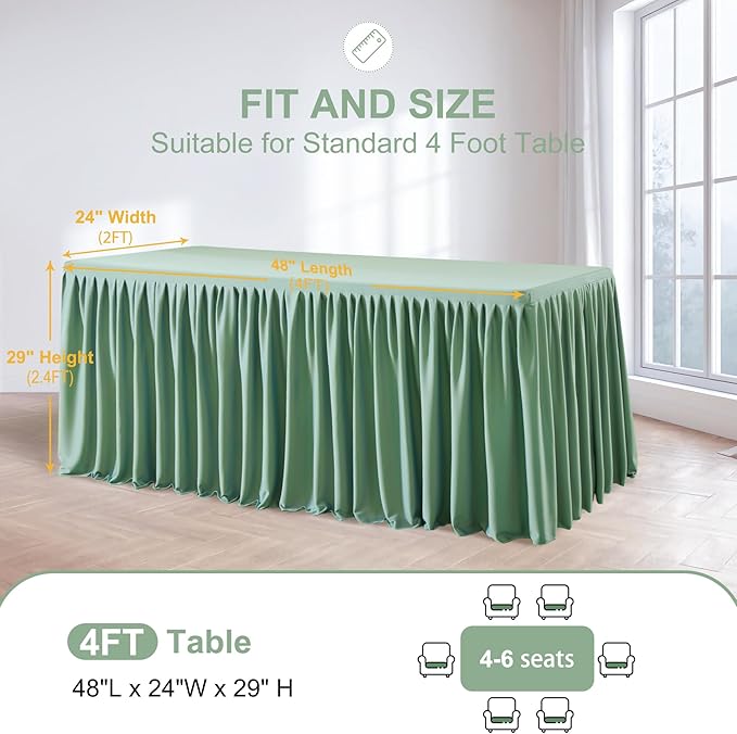 Wish Care 6 Pack Sage Green Rectangle Table Clothes for 8 Foot Tables, Polyester Fitted Tablecloths 8ft Stretch Table Cover for Wedding, Birthday, Parties, Trade Show, Craft Show