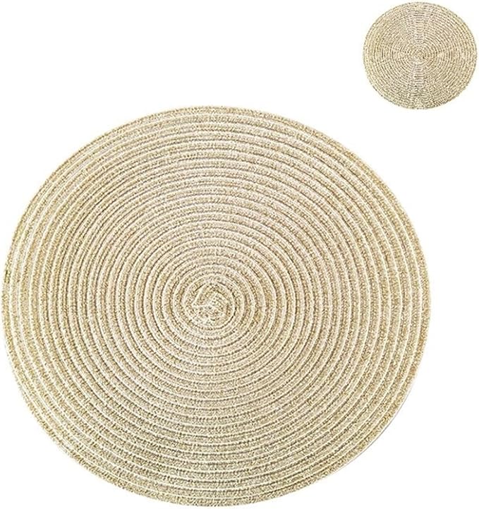 Woven Braided Round Placemat Coaster 1/4/6/12 Set Table Mats for Dining Table Wedding Holiday Party and Everyday Use(WP Gold,12 Sets)