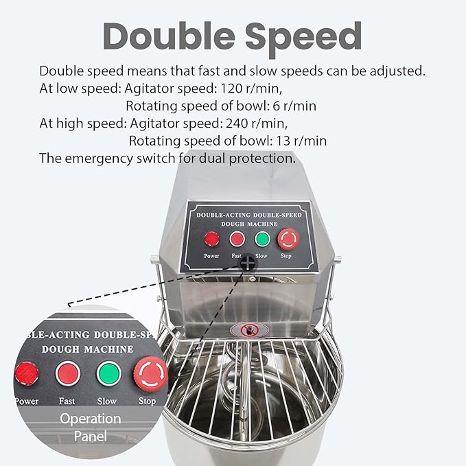 40QT Commercial Dough Mixer, 110V 1800W Electric Food Dough Kneading Flour Blender Machine, Stainless Steel Stand Mixing, W/Dual Action and Dual Speed, for Bakeries Pizzerias Bread Maker