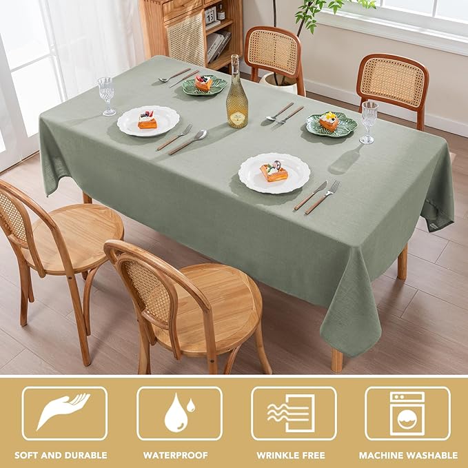 H.VERSAILTEX Linen Table Cloths Rectangle 60 x 120 Inch Premium Tablecloth Spill-Proof Waterproof Table Cover for Dining Buffet Feature Extra Soft and Thick Fabric Wrinkle Free, Sage