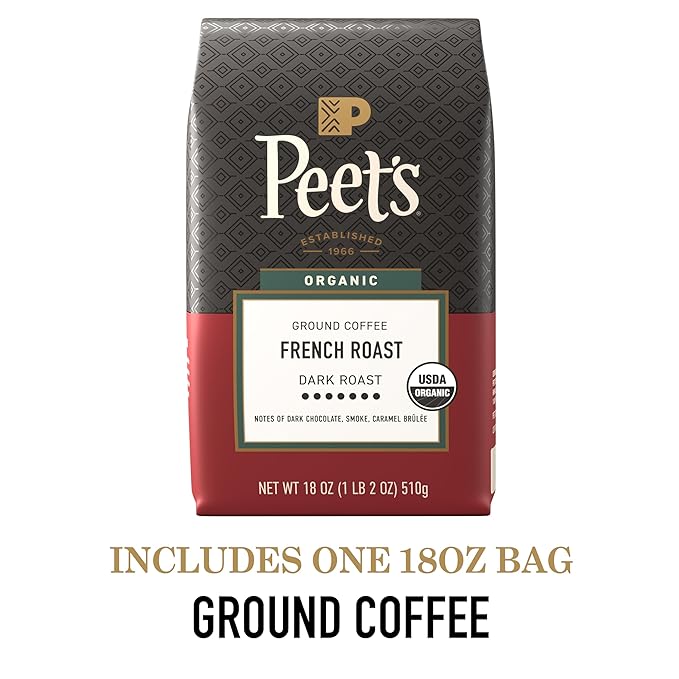 Peet's Coffee, USDA Organic Dark Roast Ground Coffee - French Roast 18 Ounce Bag