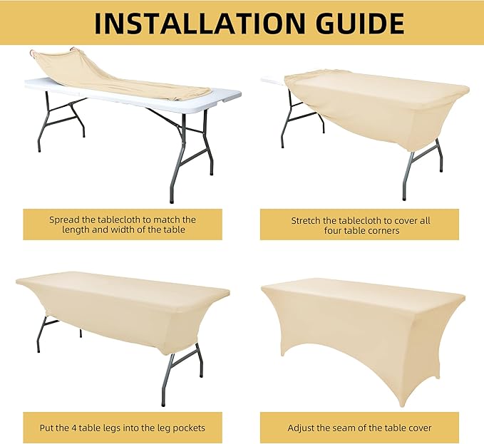 10-Pack 6ft Spandex Table Covers for Rectangle Standard Folding Tables - Wrinkle Resistant Stretch Tablecloths - Ultimate Fitted Table Protector for Parties, Banquet, Wedding
