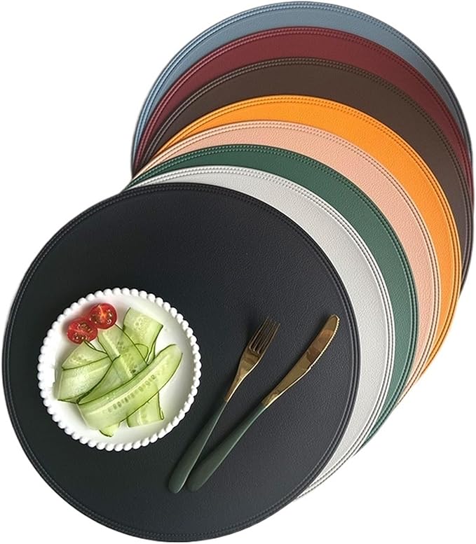 Round Leather Placemat for Dining Faux Large Non-Slip Insulation PU Place Mat for Kitchen of Home Waterproof(Light Pink)