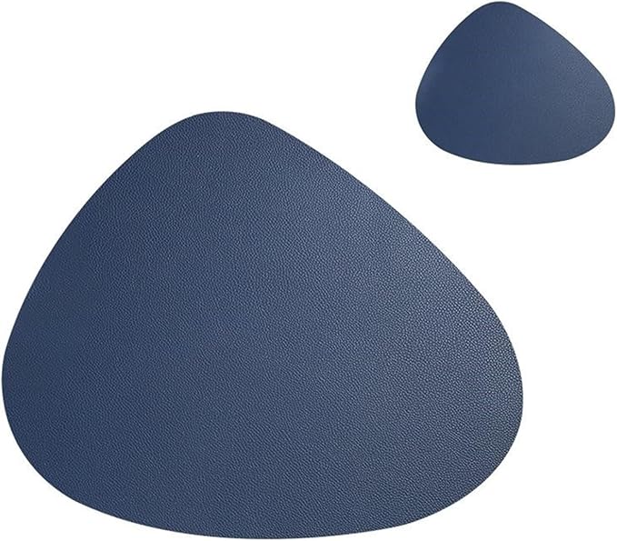 Placemat Table Mat Tableware Pad PU Leather Waterproof Heat Insulation Non-Slip Placemat Soft Black Brown Washable Bowl Coaster(Blue)