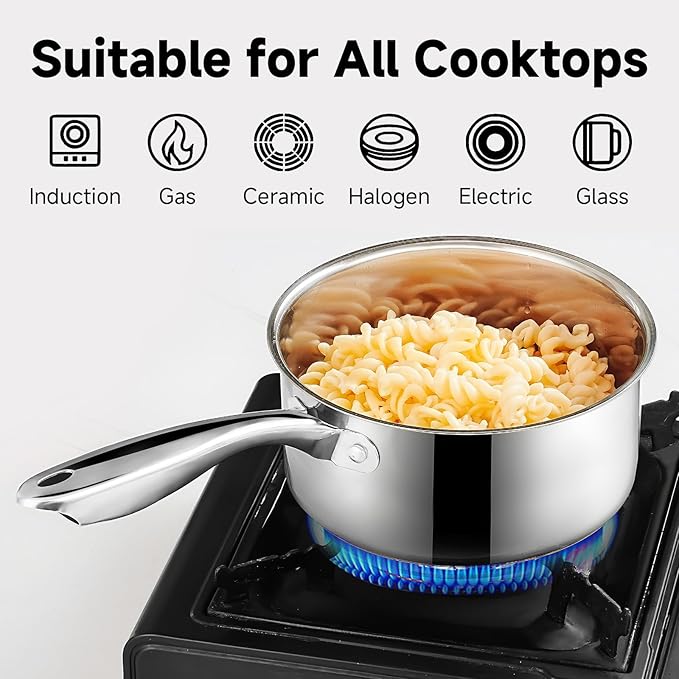 6 Piece Stainless Steel Cookware Set,1Qt & 2Qt & 3QT Sauce Pan Set with Lid,Small Kitchen Pots,Induction Compatible,PFOA FREE