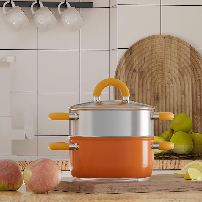 4 Quart Vegetable Steamer, Oranger Steamer for Cooking with Lid and Steaming Bucket, Gift for Housewarming Kitchen Decor, Dishwasher Safe