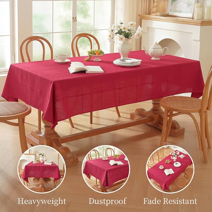 Zobesta Red Table Cloth Rectangle Table 70 x 53 Inch, Cotton Red Linen Tablecloth Rectangle Heavy Weight Washable Soft Boho Tablecloth for Outdoor, Party, Holiday, Picnic, Dining