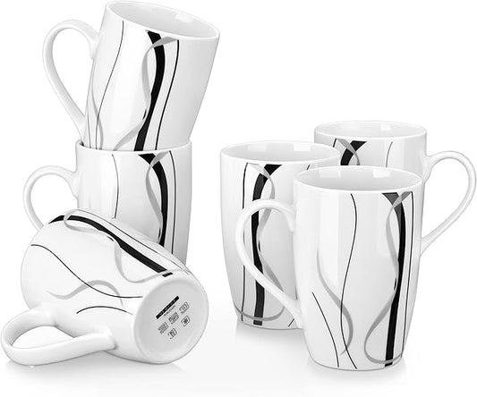 VEWEET Coffee Mugs Set of 6, 16 OZ Large Coffee Cups Set, White Mug Sets Ceramic Mugs Set with Big Handle, Microwave Dishwasher Safe, Series Fiona