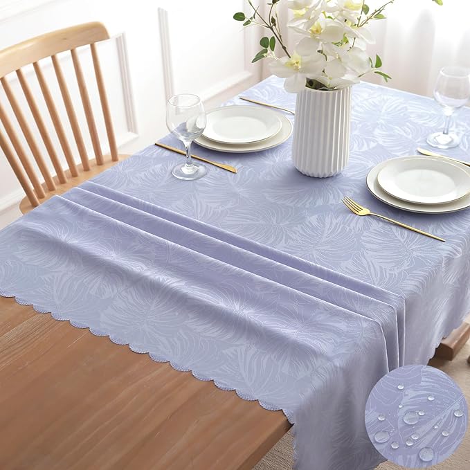 Rectangle Tablecloth Jacquard Purple Table Cloths Waterproof Washable Leaves Soft Woven Fabric Farmhouse Table Cover for Kitchen Dining Outdoor Birthday Party Banquet Decor (60x120In)