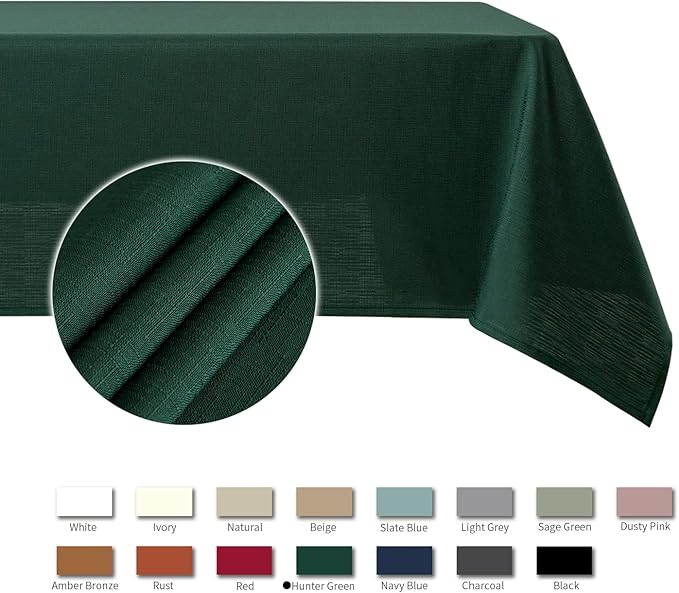 maxmill Square Tablecloth Water Resistance Antiwrinkle Spill Proof Linen Looking Texture Table Cloth, Christmas Decorative Fabric Table Cover for Parties, Holiday Dinner, 70 x 70 Inch, Hunter Green
