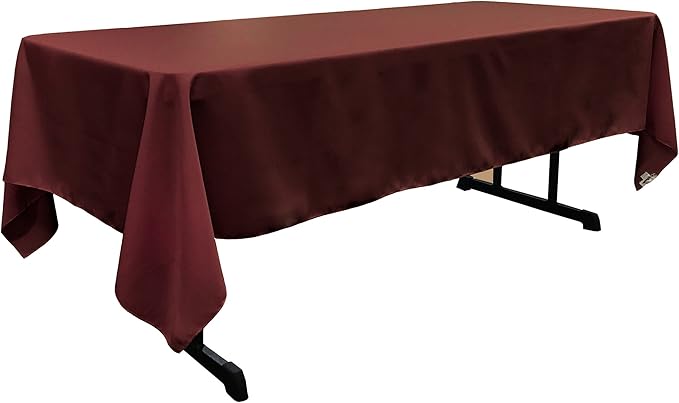 LA Linen Polyester Poplin Washable Rectangular Tablecloth, Stain and Wrinkle Resistant Table Cover 60x126, Fabric Table Cloth for Dinning, Kitchen, Party, Holiday 60 by 126-Inch, Burgundy