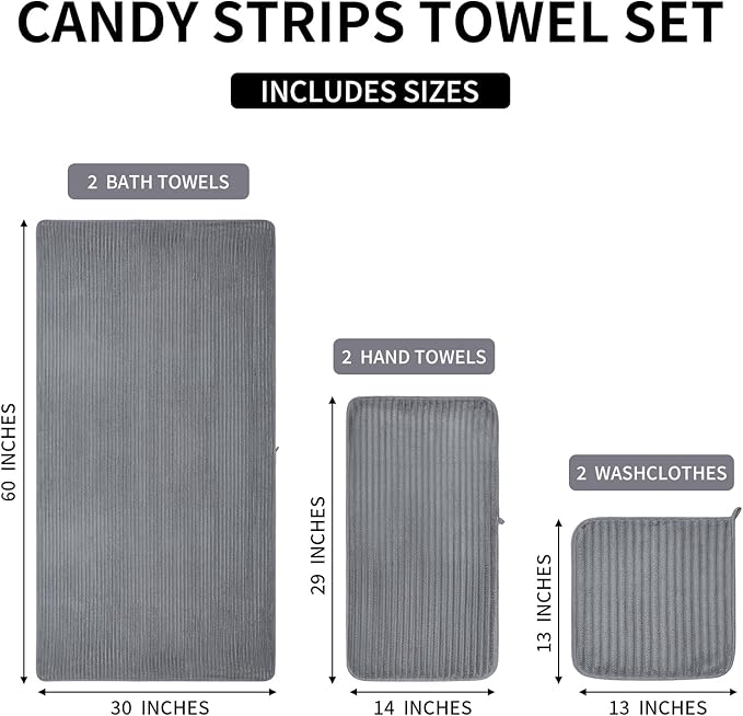 6-Piece Bath Towel Set(30"x60"), 2 Large Bath Towel Sheets, 2 Hand Towels and 2 Washcloths - Highly Absorbent Quick Dry Microfiber,Ultra Soft Towel Set for Bathroom (Gray)