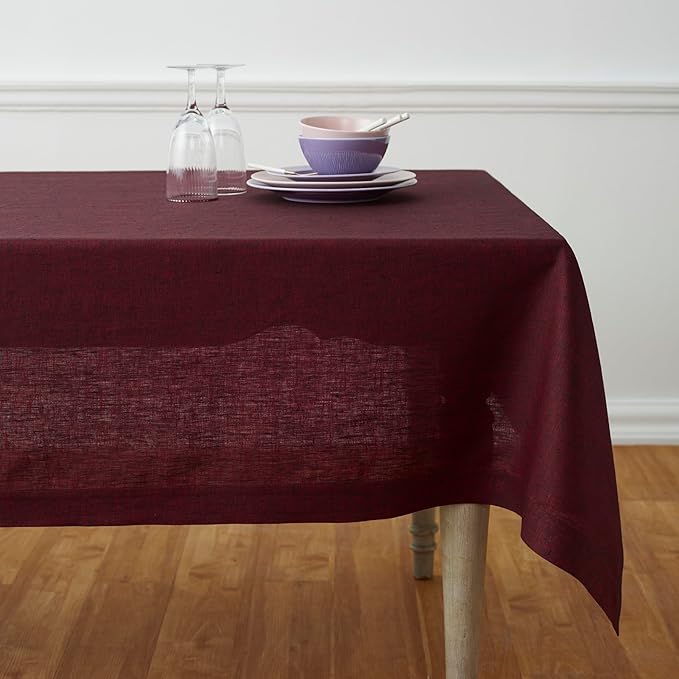 Solino Home Square Linen Tablecloth 52 x 52 Inch - 100% Pure Linen Red Garnet Table Throw - Athena, Machine Washable Tablecloth for Winter, Valentines