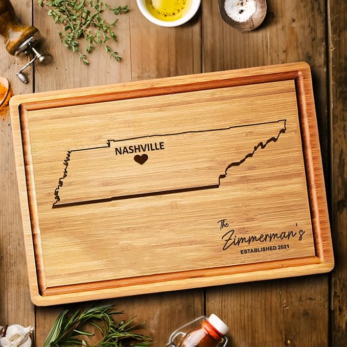 Tennessee Destination Cutting Board, Bamboo State Shaped Themed Gifts, Personalized Wooden States Charcuterie Board, Moving Away Gifts for Family