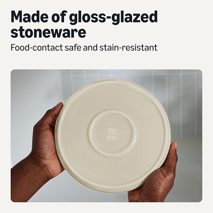 Amazon Basics Glazed Stoneware Dinnerware, Ceramic 12-Piece Set, 4 Full Place Settings, Dishwasher-Safe, Ivory