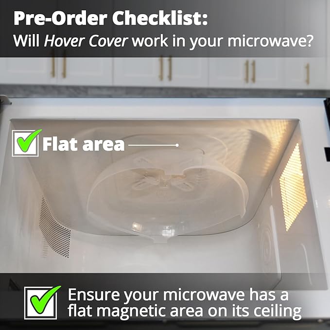 HOVER COVER Magnetic Splatter Cover, 12-Inch Clear BPA-Free Food Lid, Vented Plate Guard with Steam Vents, Anti-Splash Microwave Lid, Dishwasher Safe, Space-Saving Magnetic Storage - Ivory White