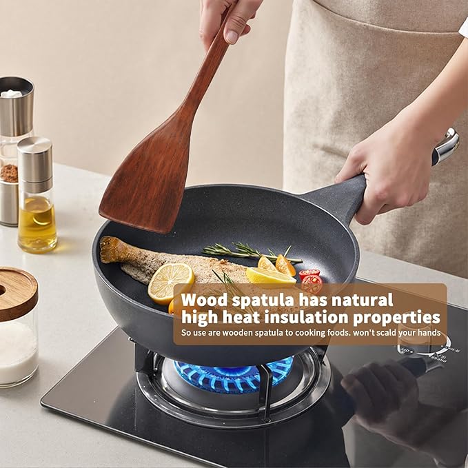 Wooden Spatula for Cooking, Long Handle Corner Spatulas for Frying Pan, Right Hand Wood Turner for Cooking Kitchen Utensils